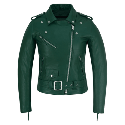 Black Classic Womens Brando Motorcycle Leather Jacket Ladies Biker Cowhide - 