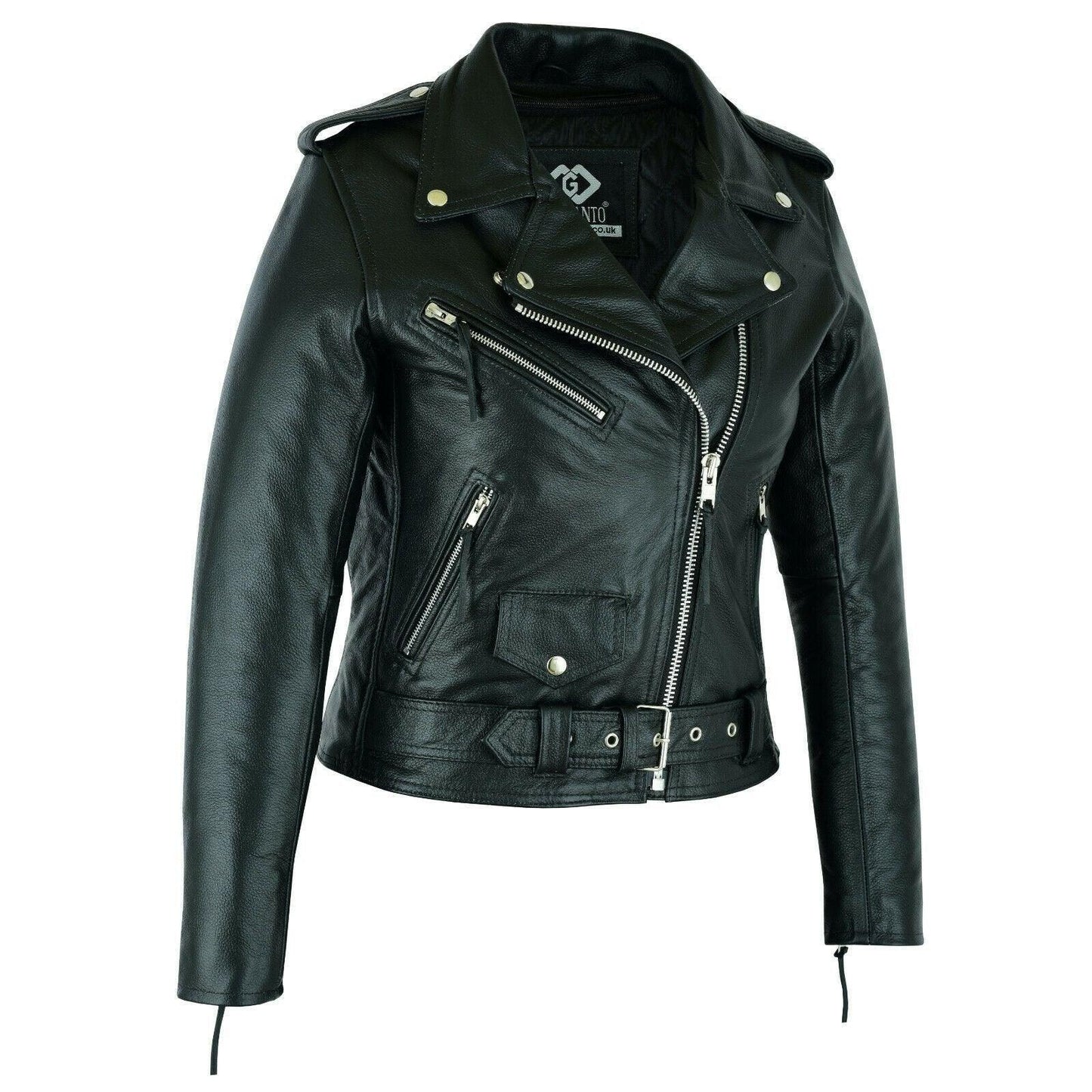 black classic womens brando motorcycle leather jacket ladies biker cowhide -