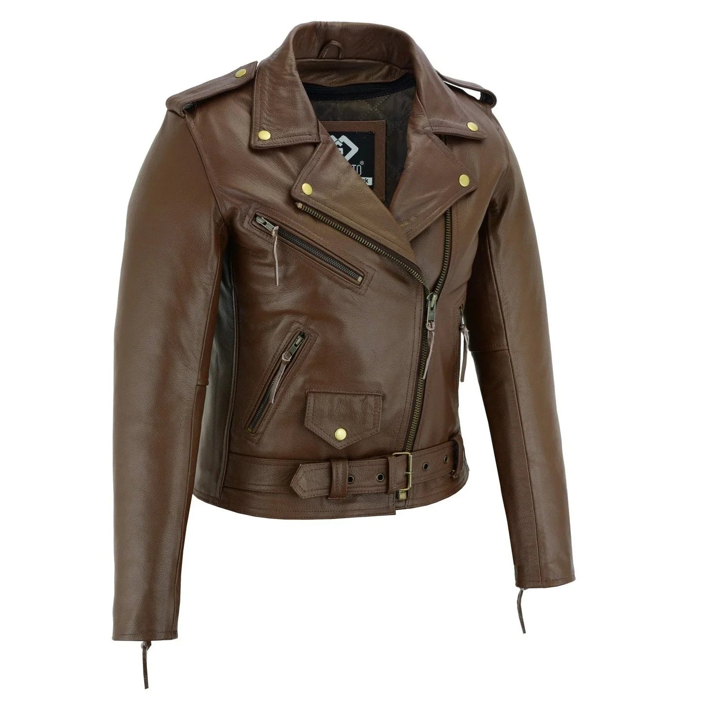 black classic womens brando motorcycle leather jacket ladies biker cowhide -