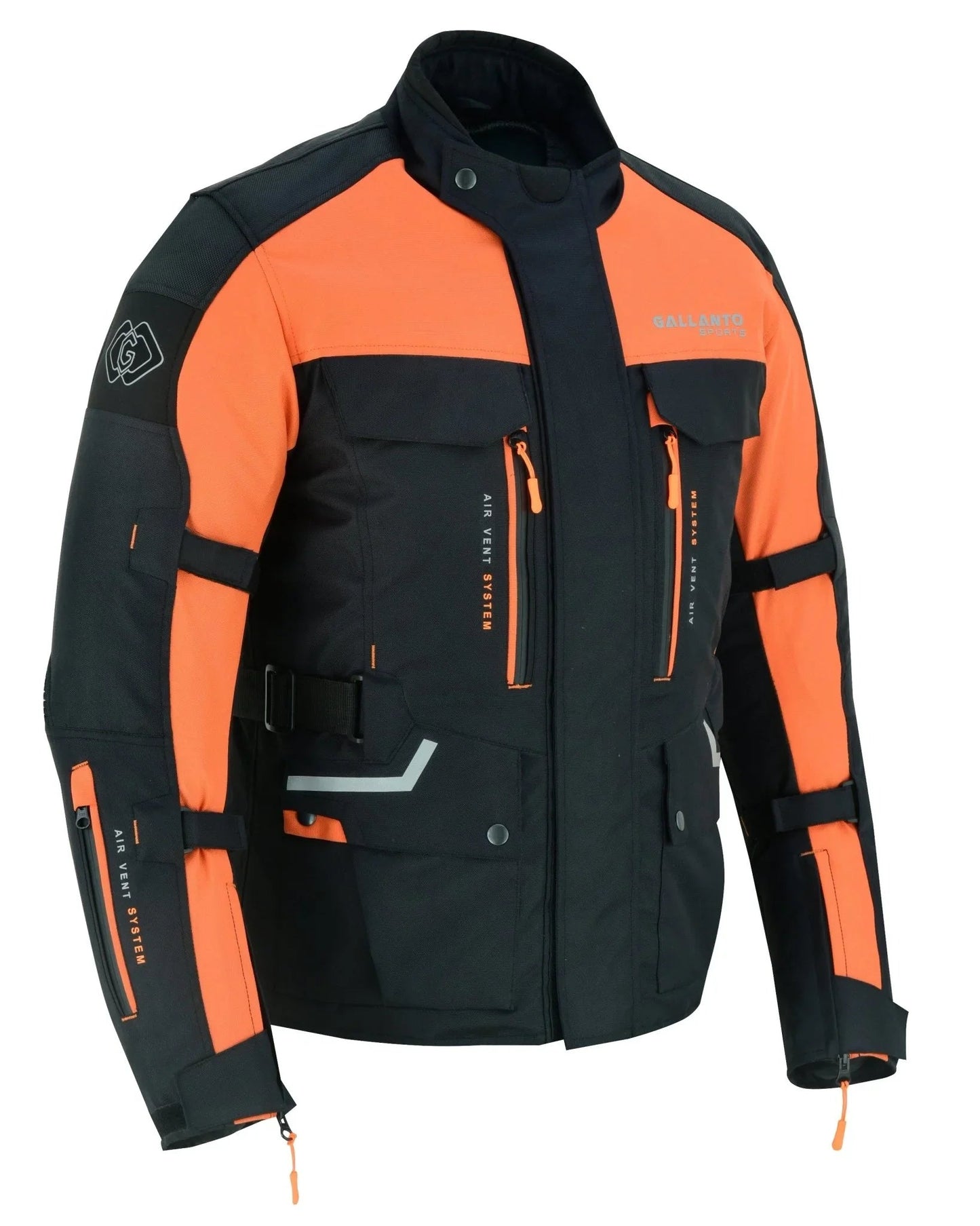 black & orange biker textile long motorcycle jacket -