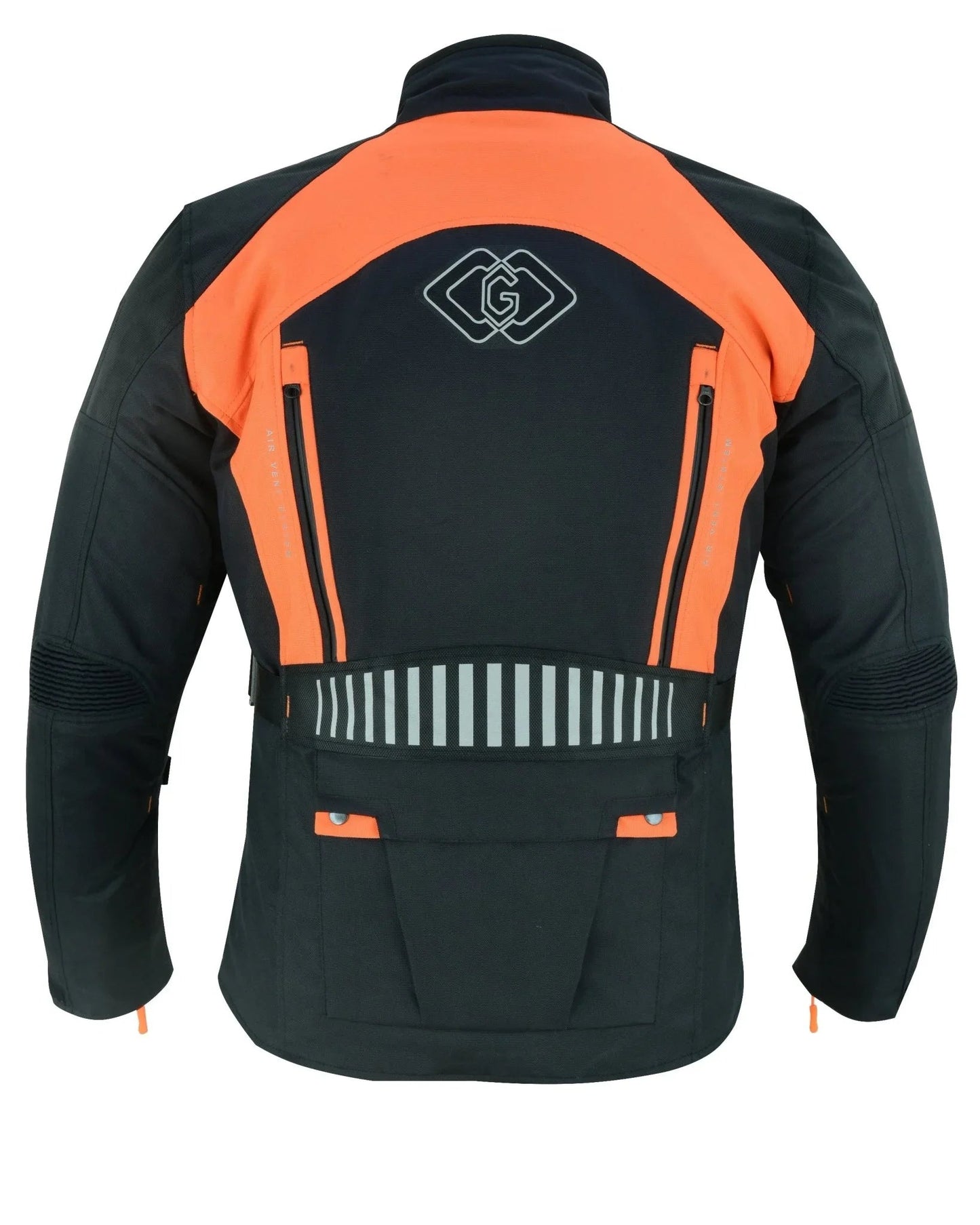 black & orange biker textile long motorcycle jacket -