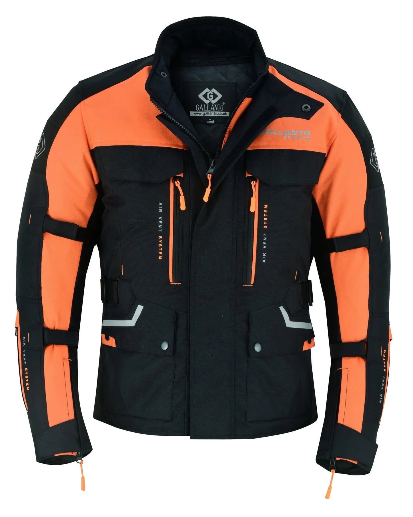 black & orange biker textile long motorcycle jacket -