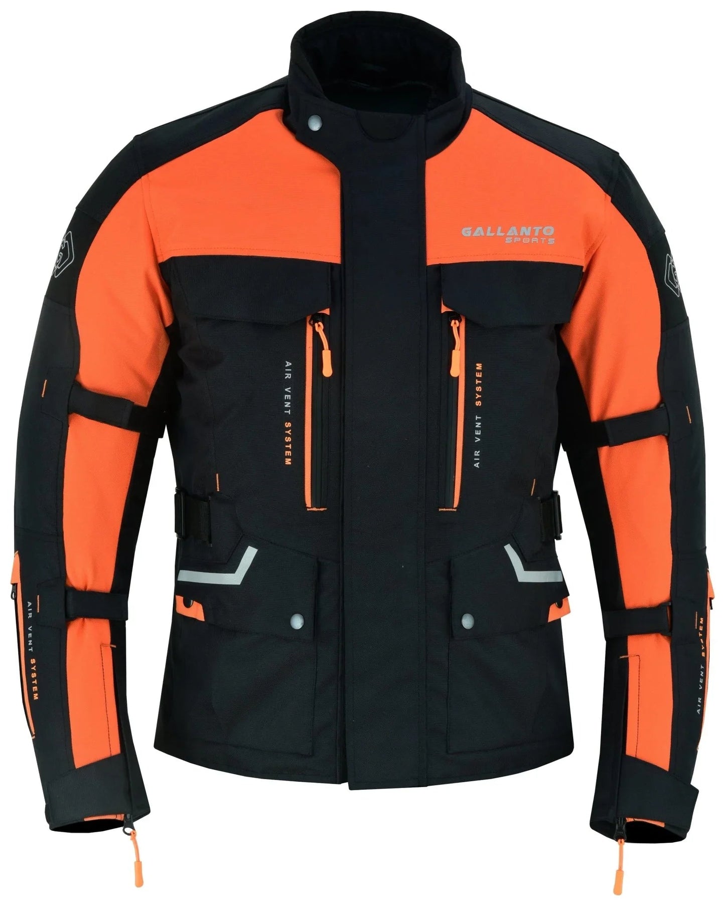 black & orange biker textile long motorcycle jacket -