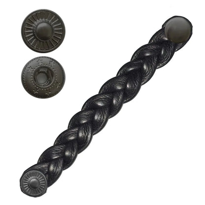 Leather Braided Vest Extenders 15mm Snap Black Motorcycle Style