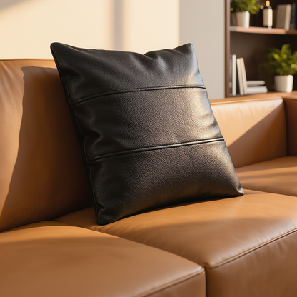 Genuine Leather Cushion Covers Striped Style-Set of 2