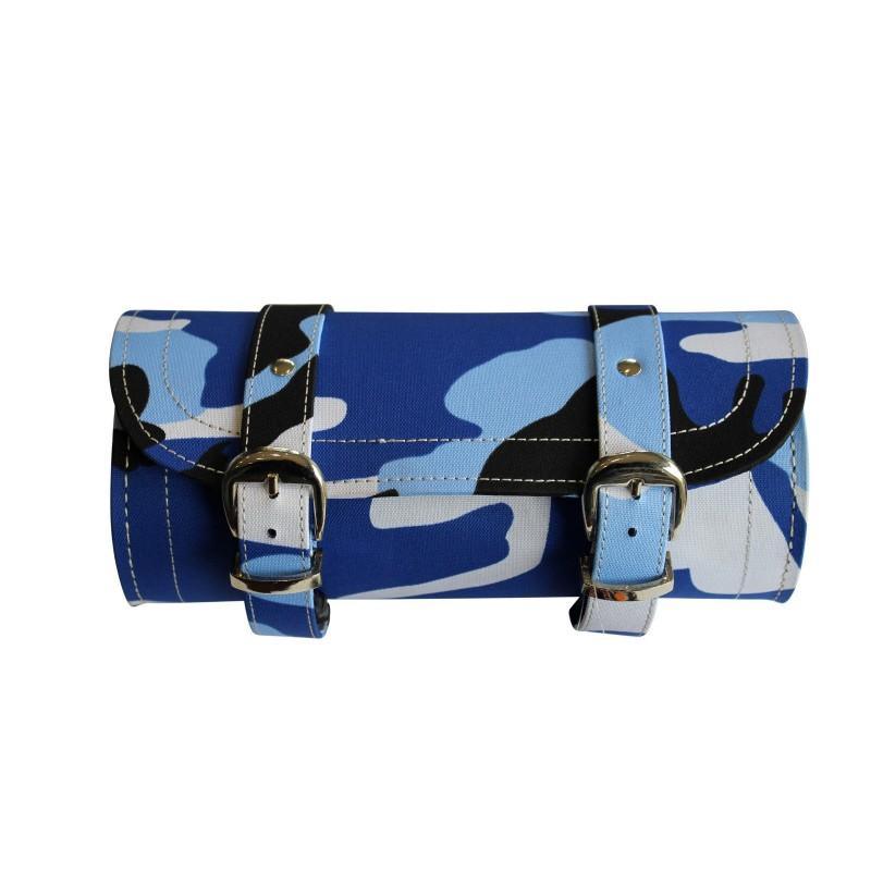 motorcycle fork bag leather camo tool roll with hidden clasps