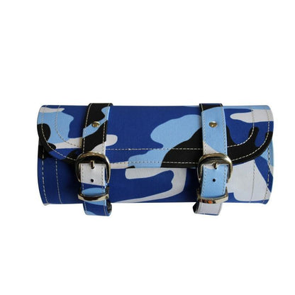 Motorcycle Fork Bag Leather Camo Tool Roll with Hidden Clasps