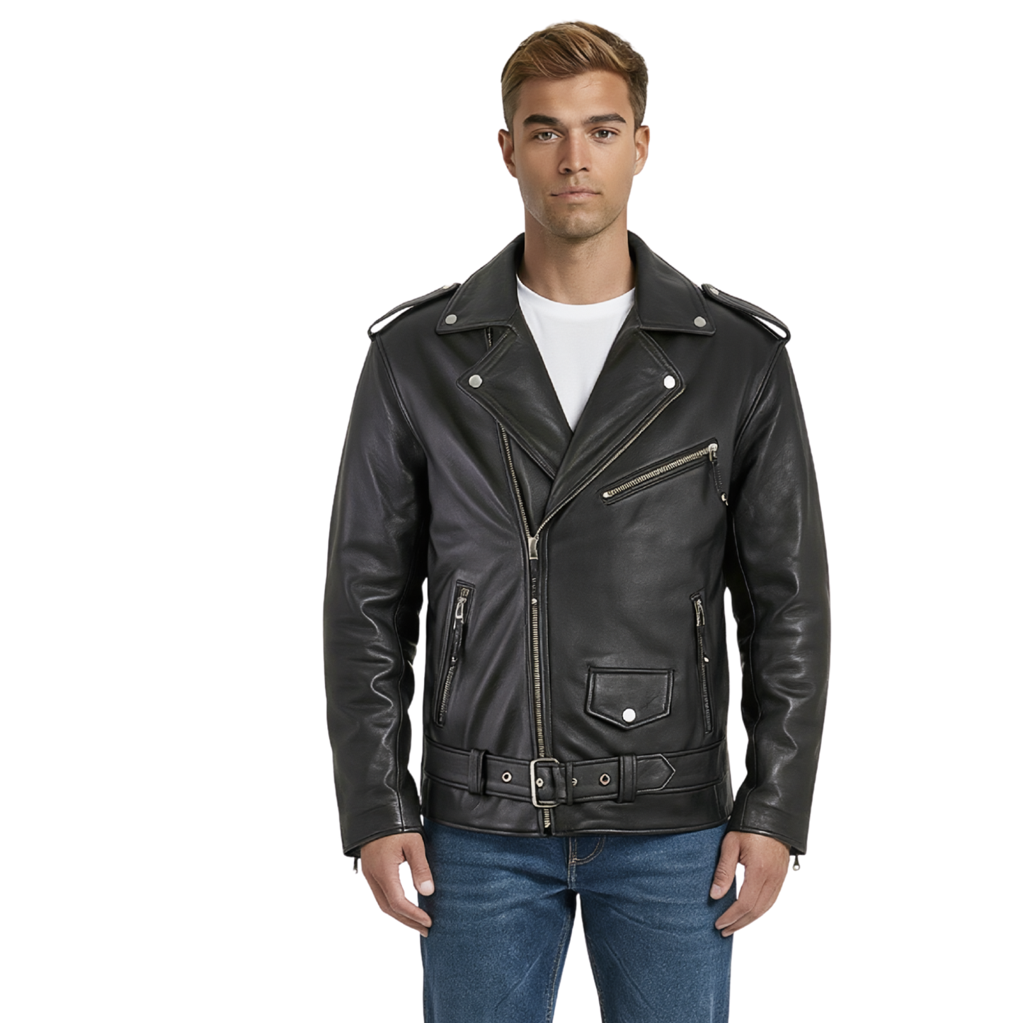 designer jacket – men's brando cross zip leather biker jacket