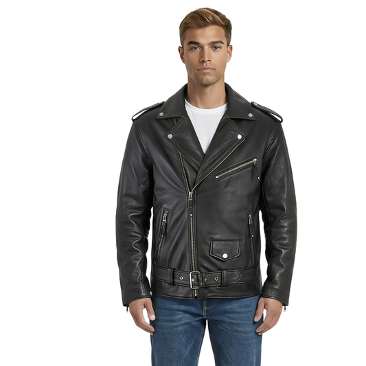 Designer Jacket – Men's Brando Cross Zip Leather Biker Jacket
