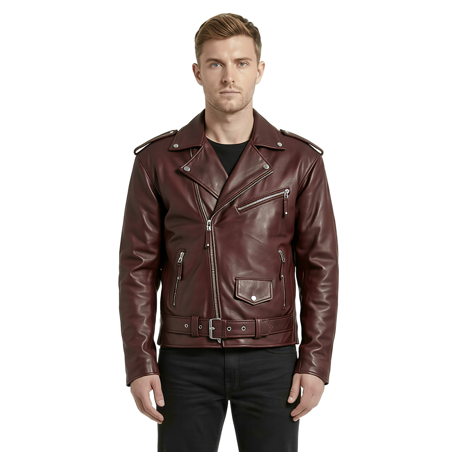 designer jacket – men's brando cross zip leather biker jacket
