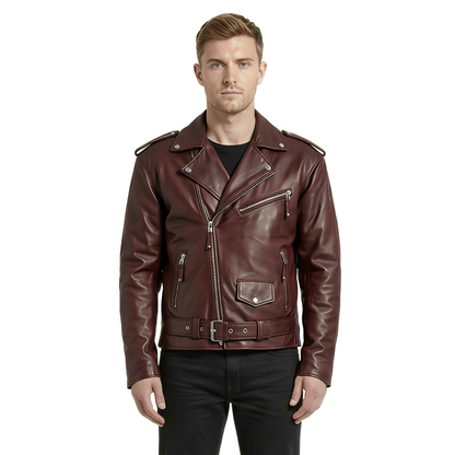 Designer Jacket – Men's Brando Cross Zip Leather Biker Jacket