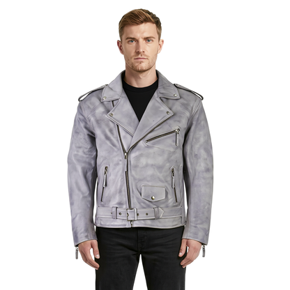 Designer Jacket – Men's Brando Cross Zip Leather Biker Jacket