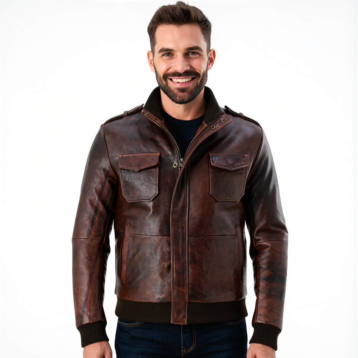 bristol leather bomber jacket for men premium cowhide leather