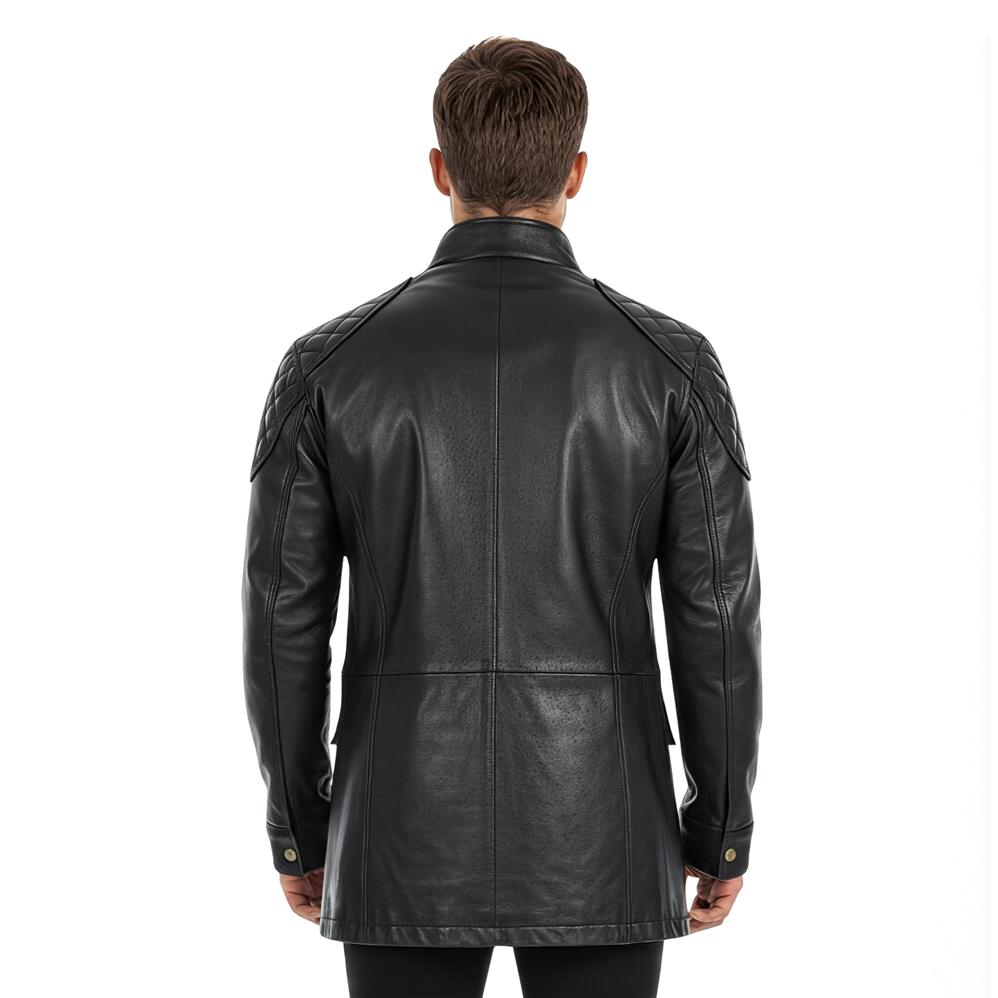 brontes premium men's leather field jacket three quarter length