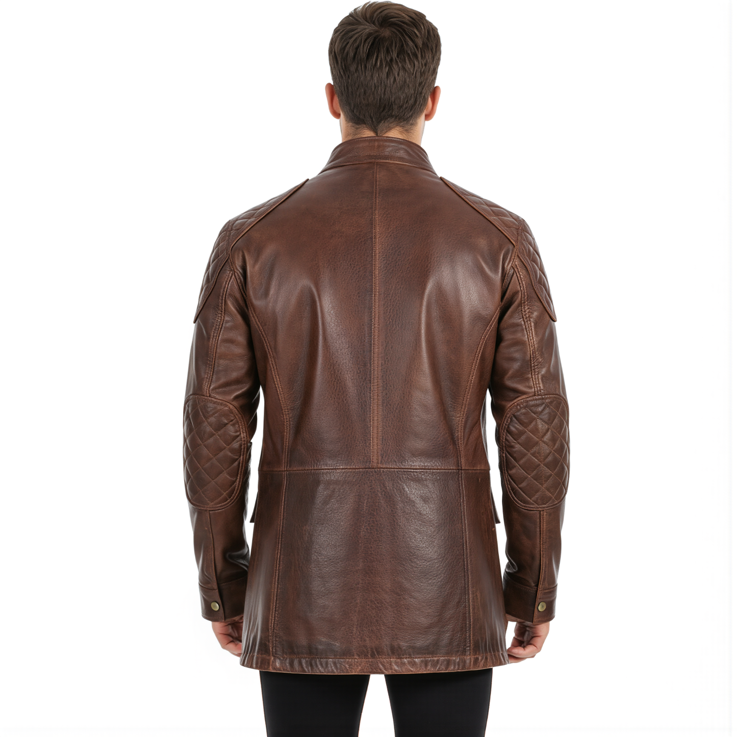 brontes premium men's leather field jacket three quarter length