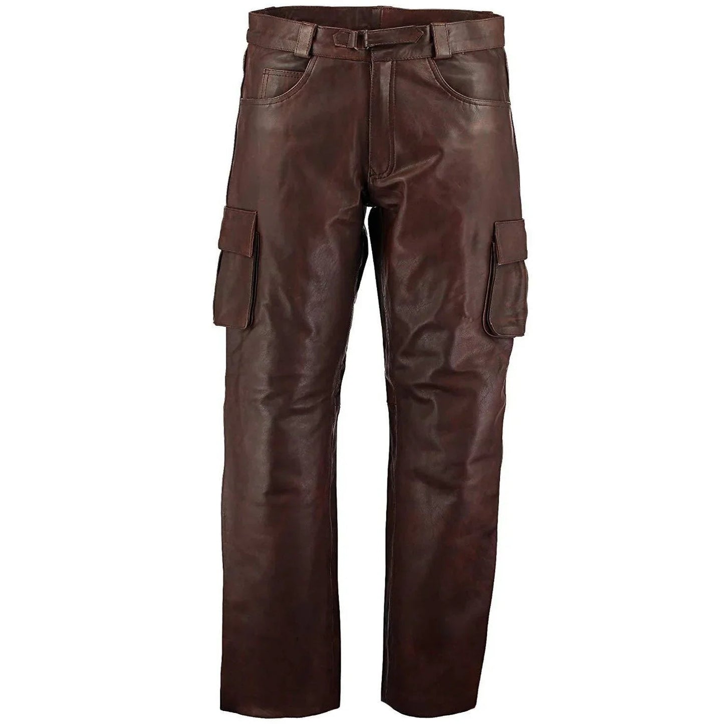 brown cargo pockets combat leather trouser motorcycle -
