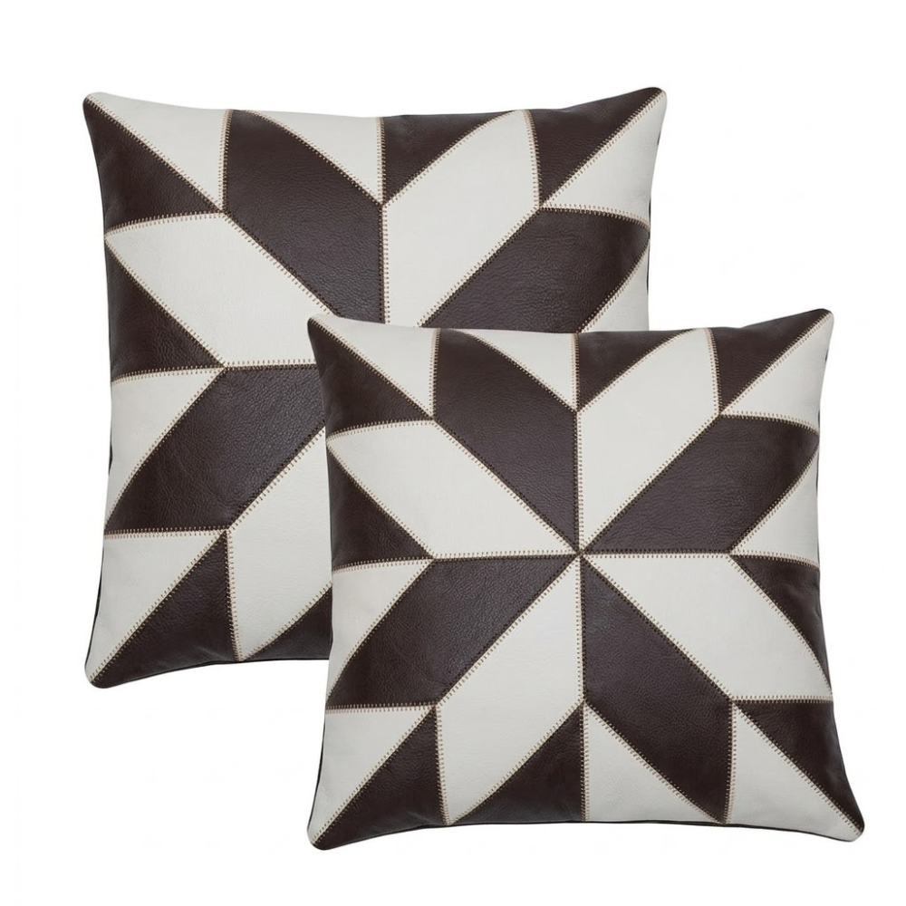 cushion covers black and white set of 2 genuine leather 16 inch