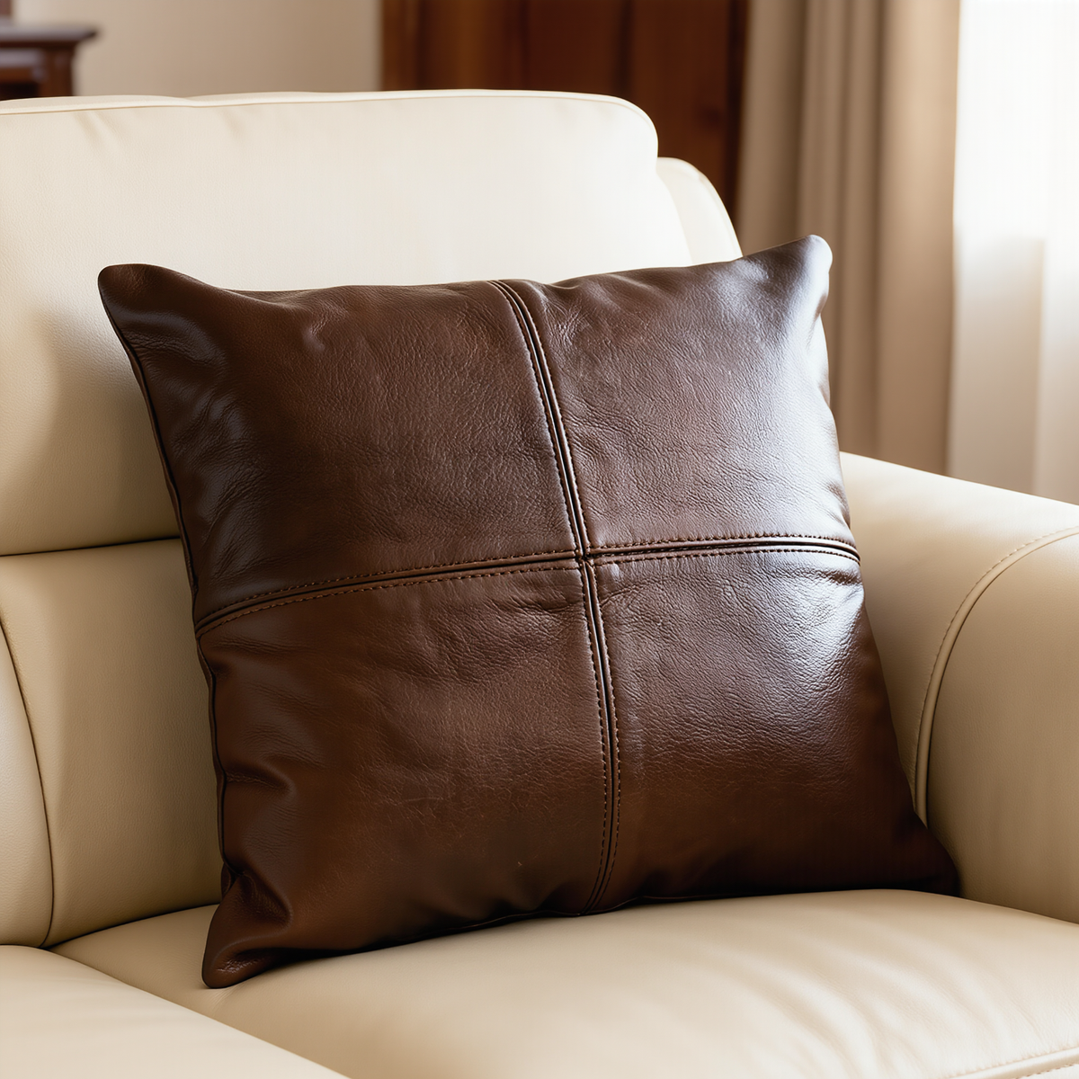 set of 2 cushions for sofa with leather cushion covers