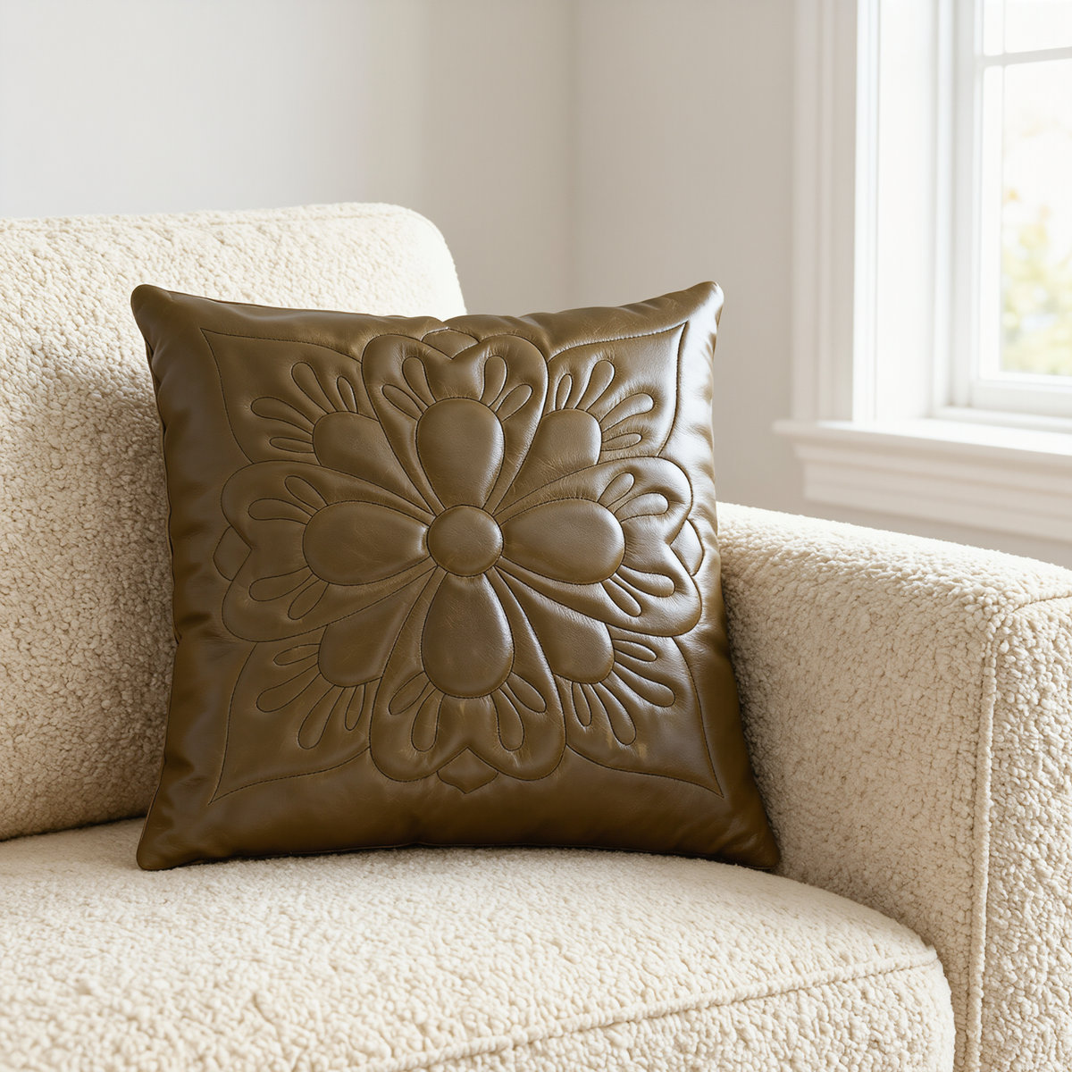 cushion covers embroidered-set of 2 genuine leather 16 inch