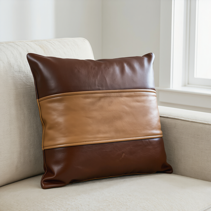 Genuine Leather Cushion Covers Striped Style-Set of 2