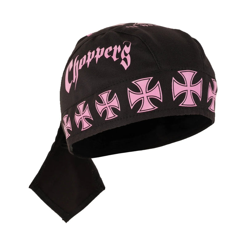 badana iron cross choppers textile headwrap white & pink