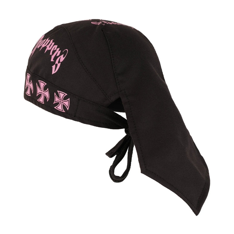 badana iron cross choppers textile headwrap white & pink
