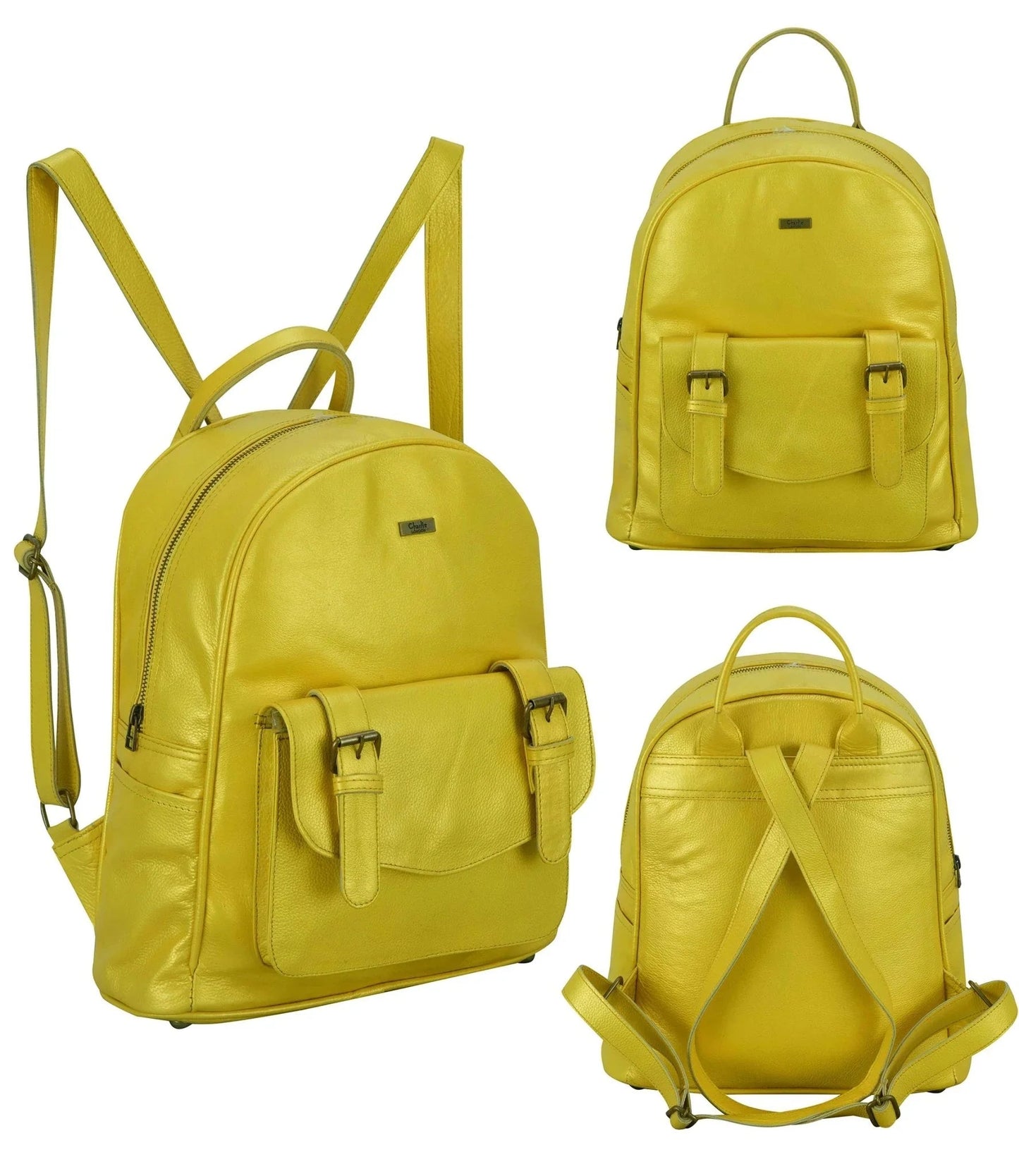 charlie london one pocket classic leather daypack backpack - 