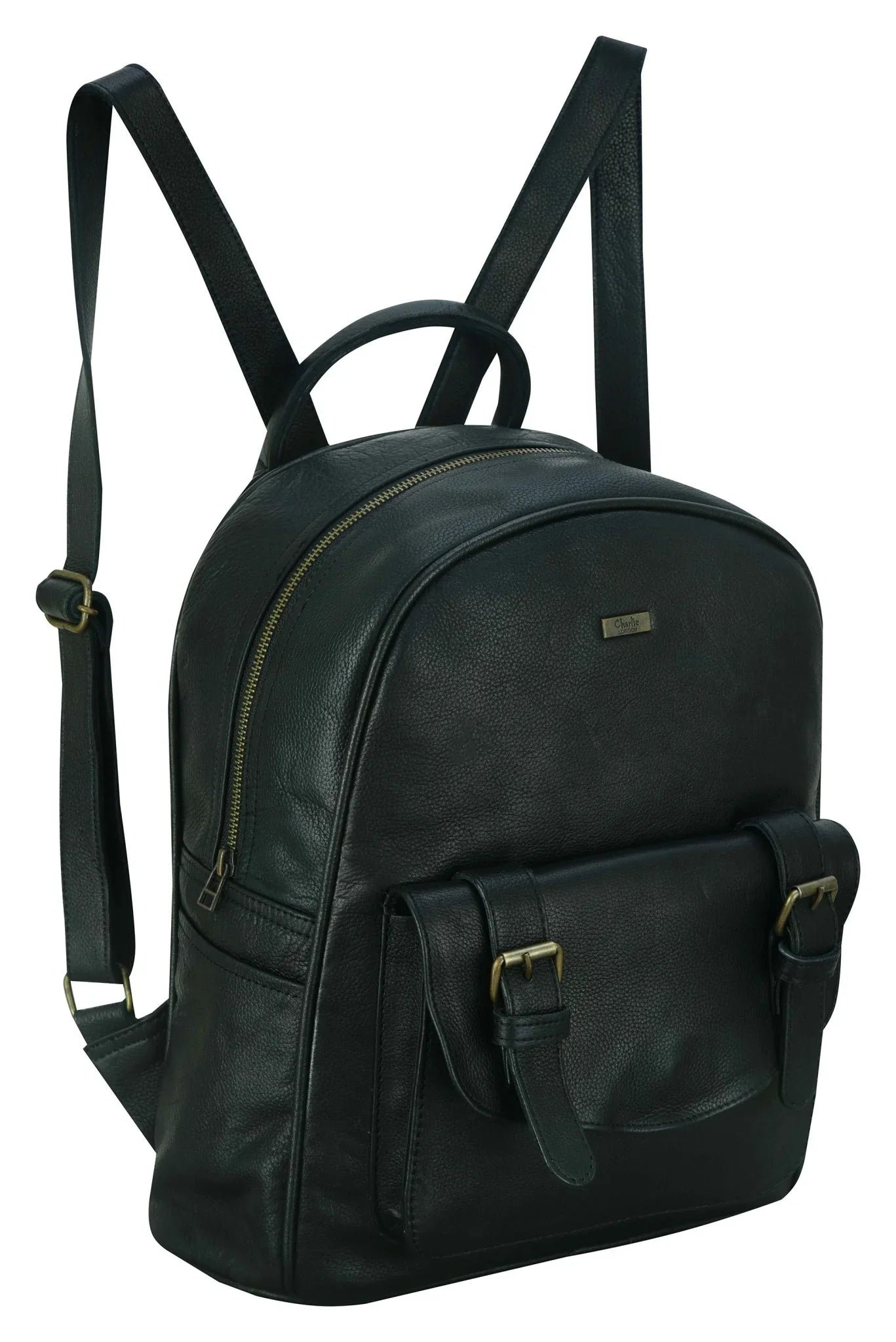 charlie london one pocket classic leather daypack backpack - 