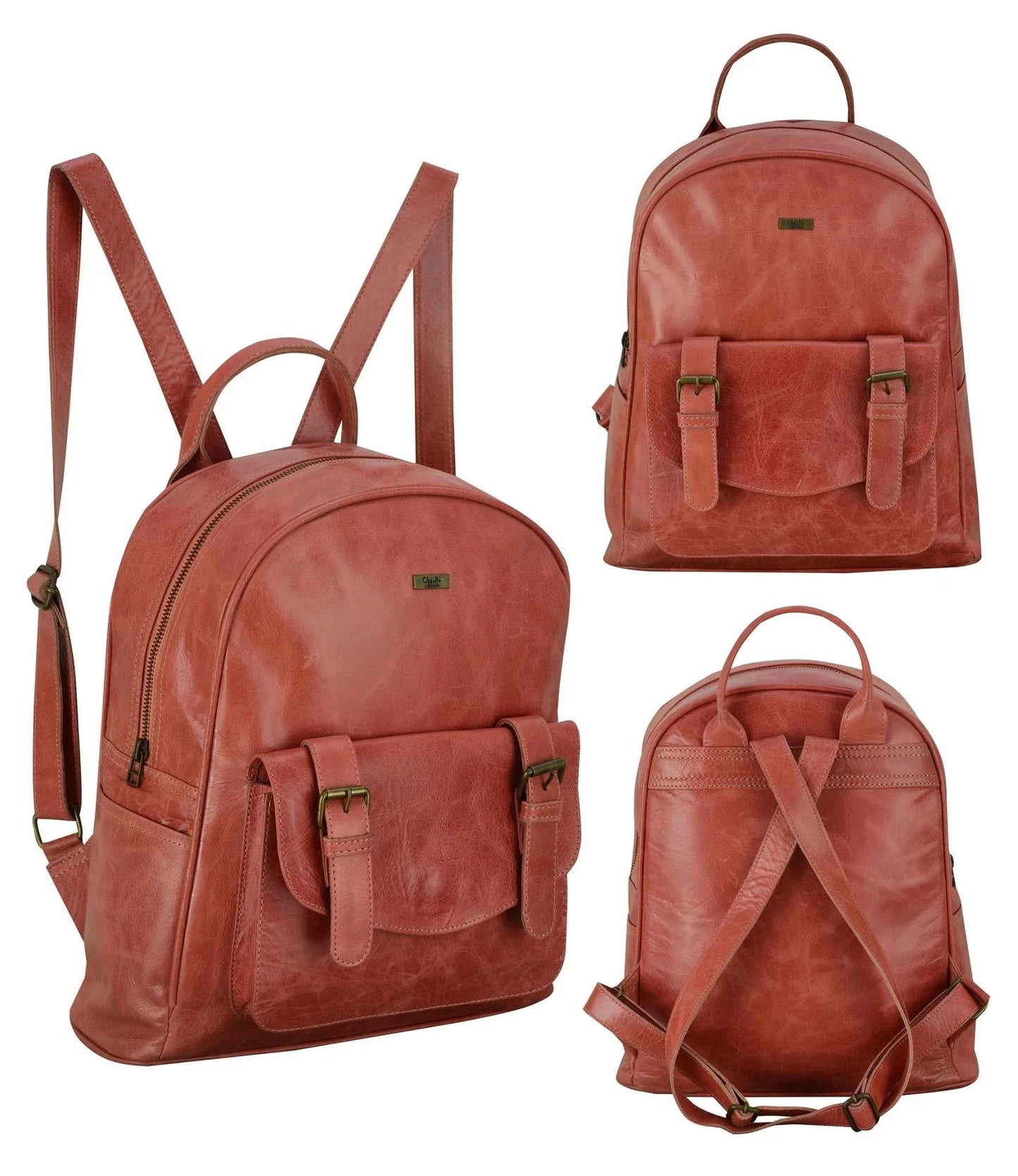 charlie london one pocket classic leather daypack backpack - 