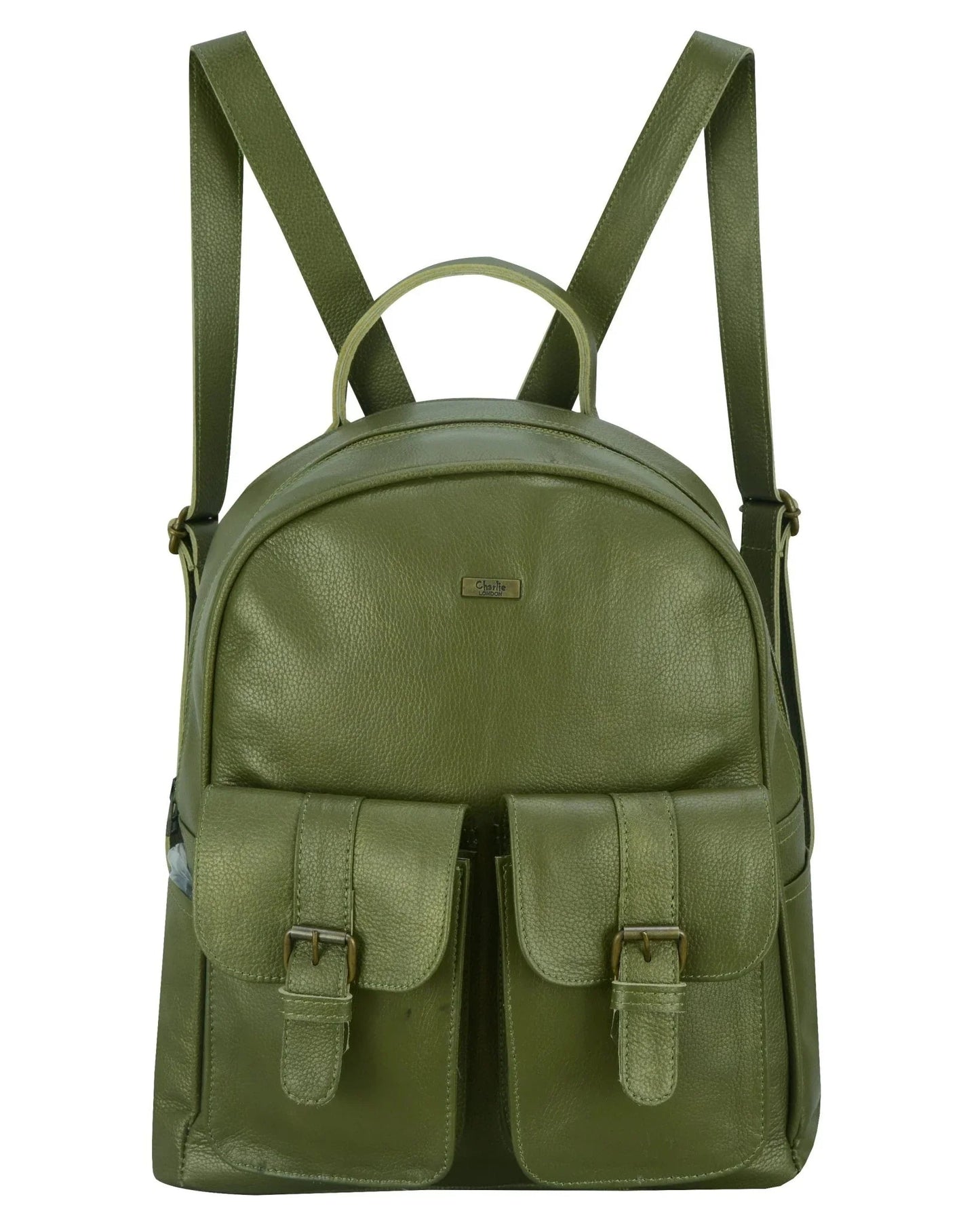 charlie london two pockets classic leather daypack backpack - 