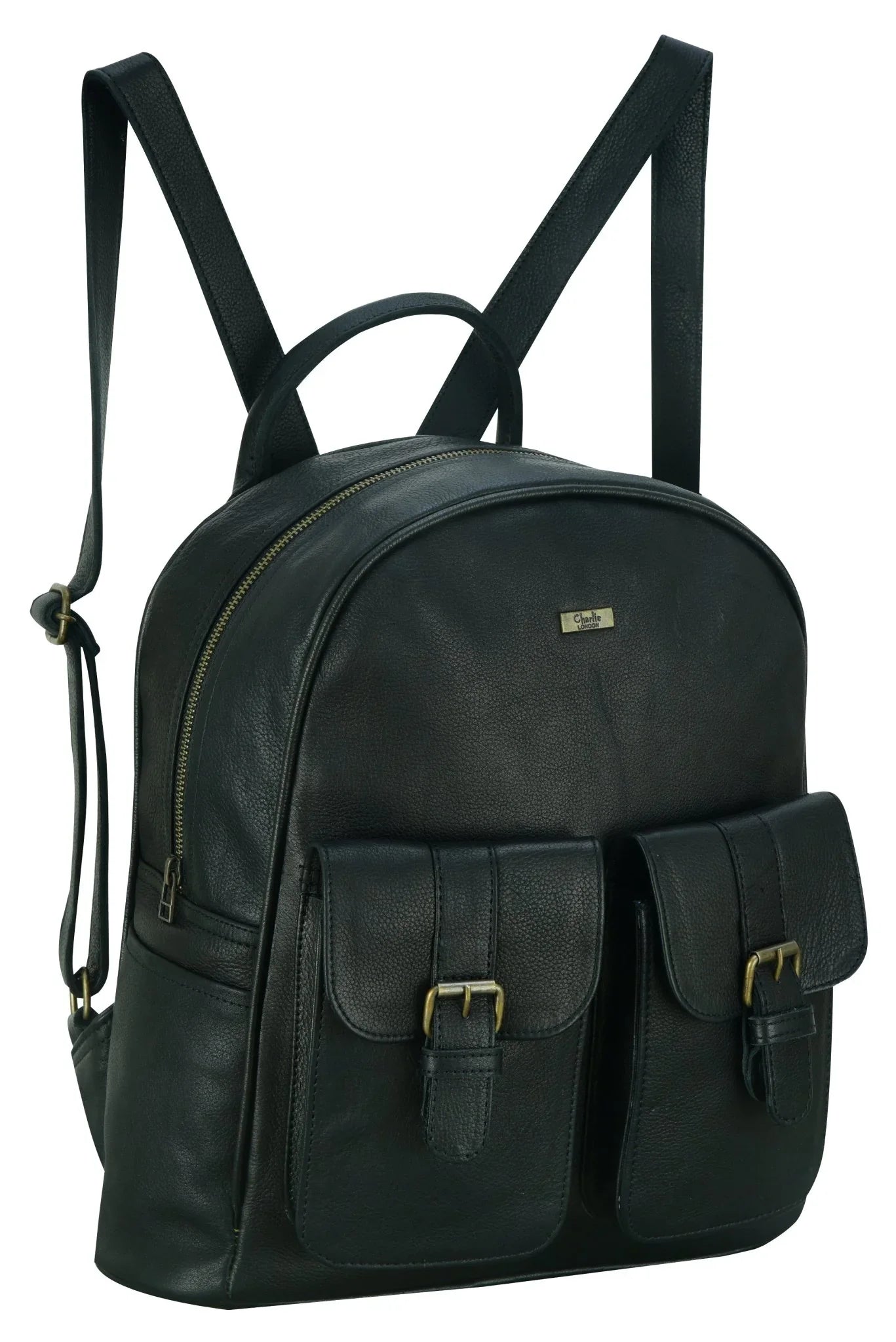 charlie london two pockets classic leather daypack backpack - 