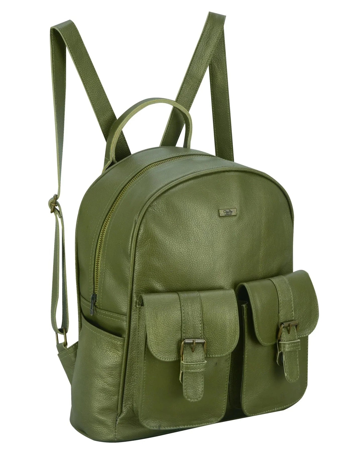 charlie london two pockets classic leather daypack backpack - 