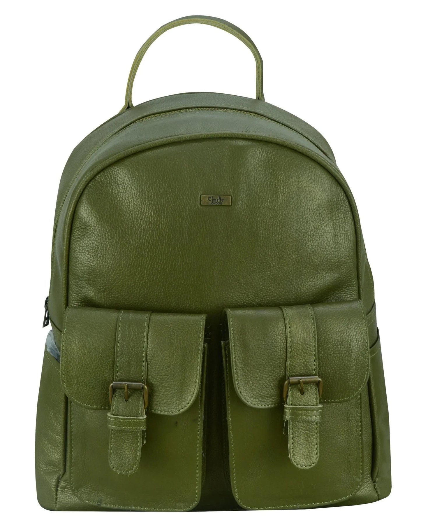charlie london two pockets classic leather daypack backpack - 