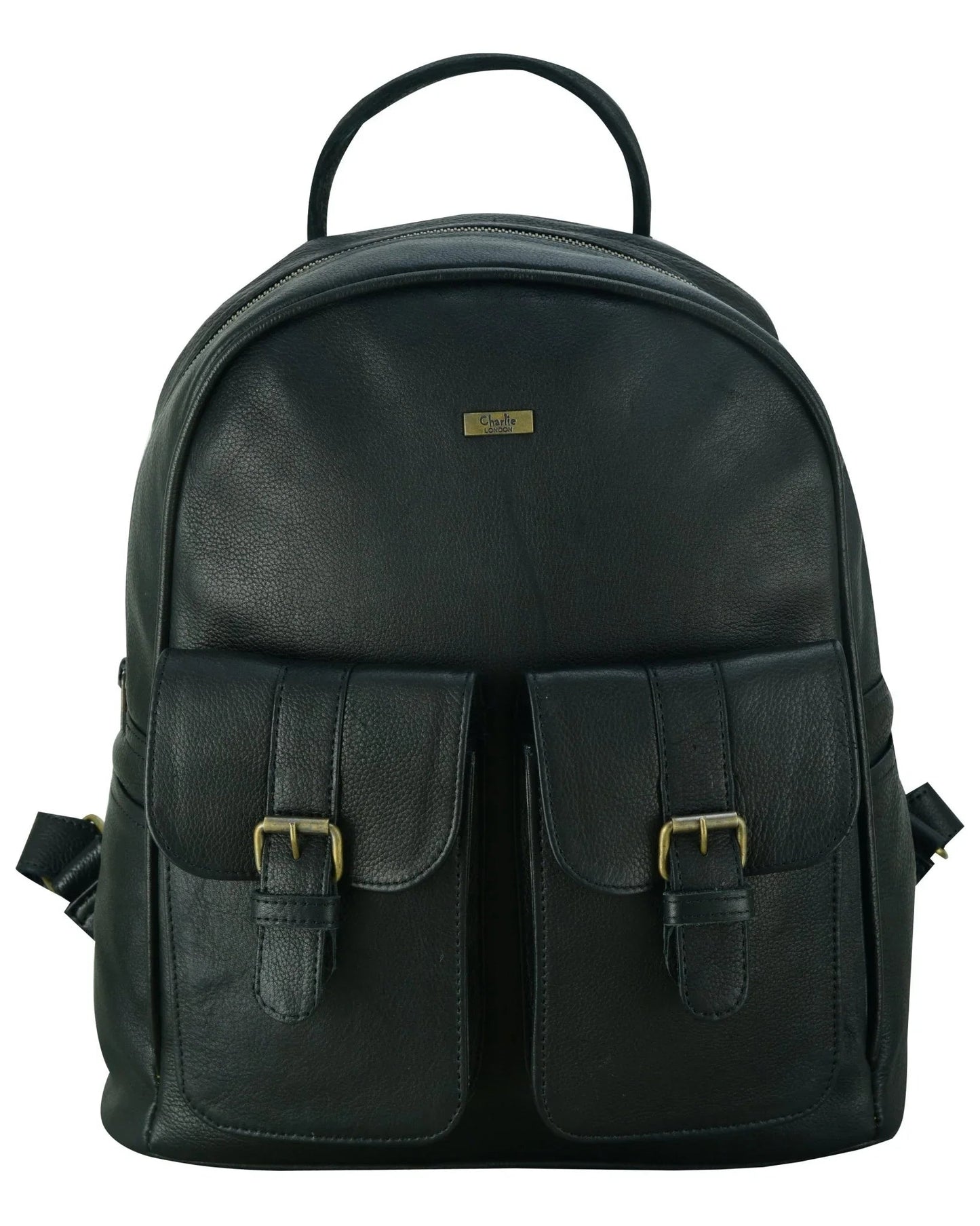 charlie london two pockets classic leather daypack backpack - 