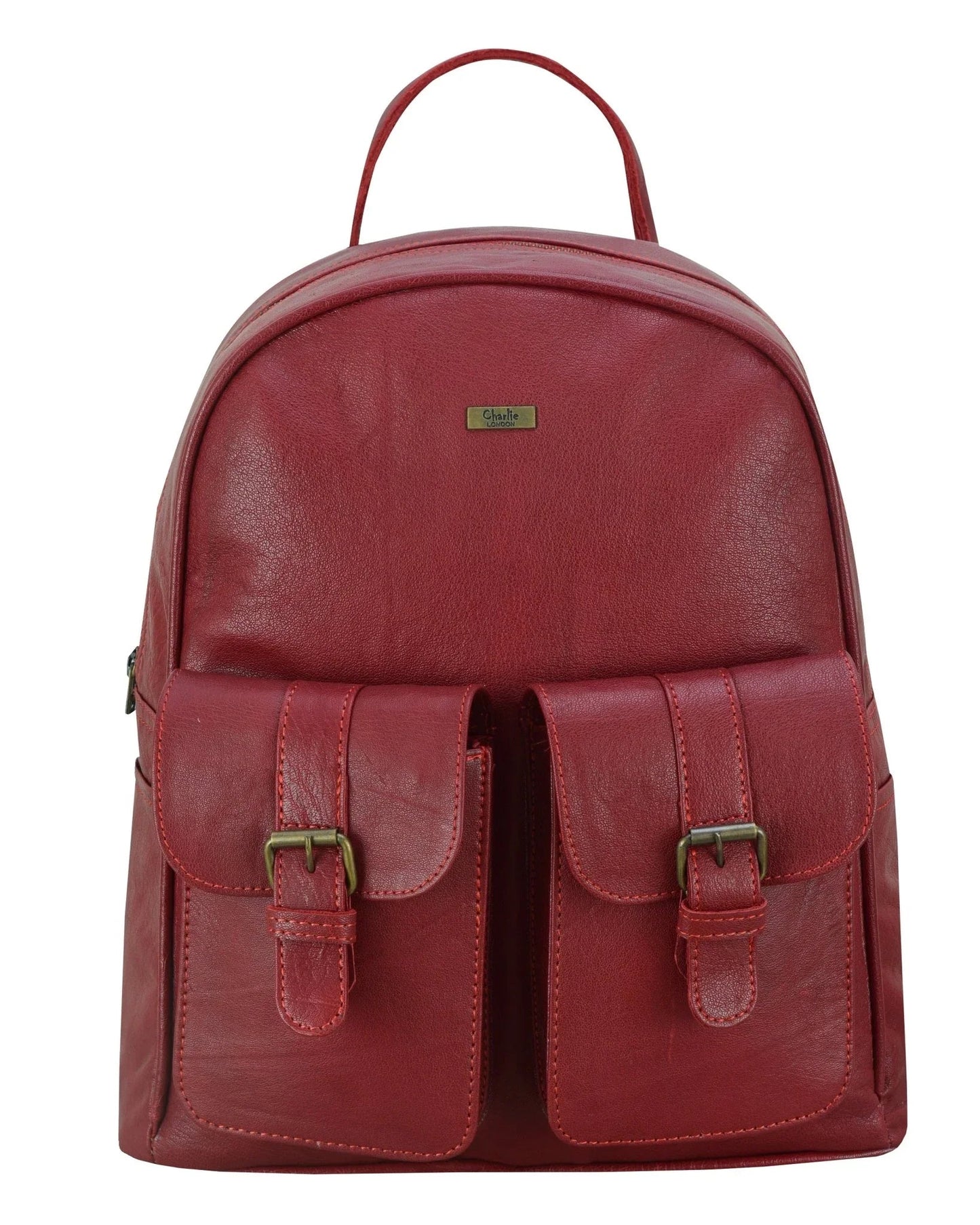 charlie london two pockets classic leather daypack backpack - 