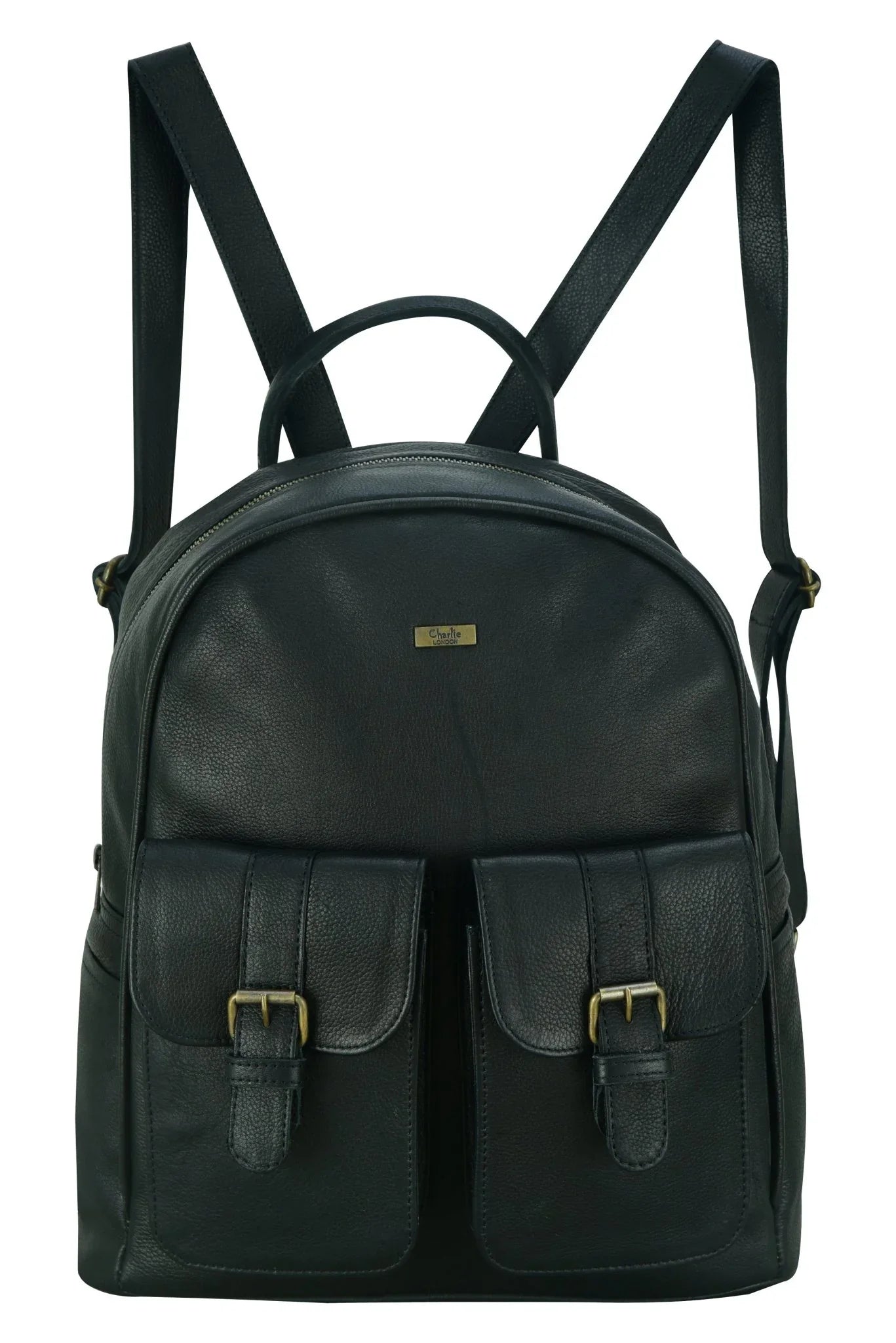 charlie london two pockets classic leather daypack backpack - 