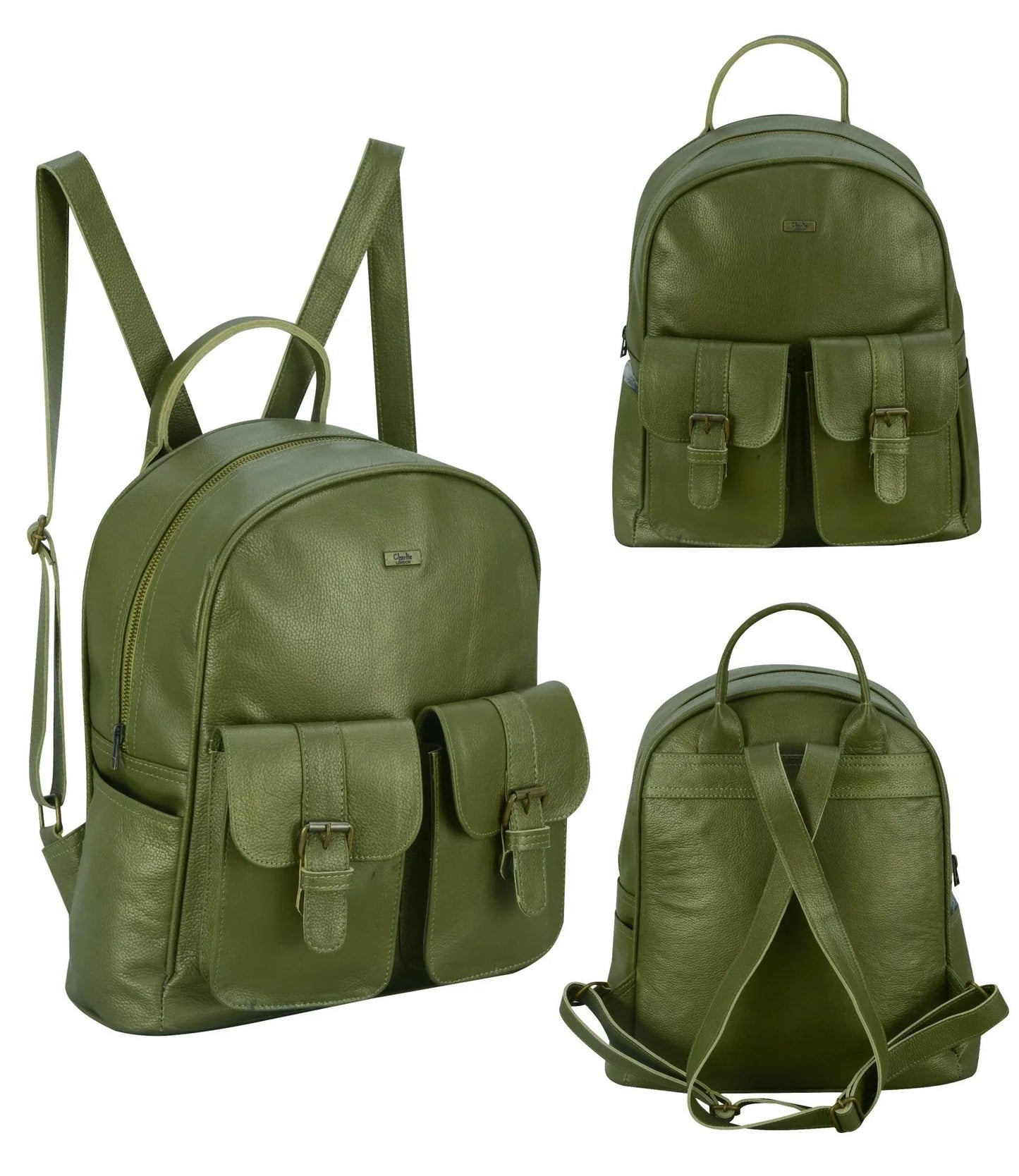 charlie london two pockets classic leather daypack backpack - 