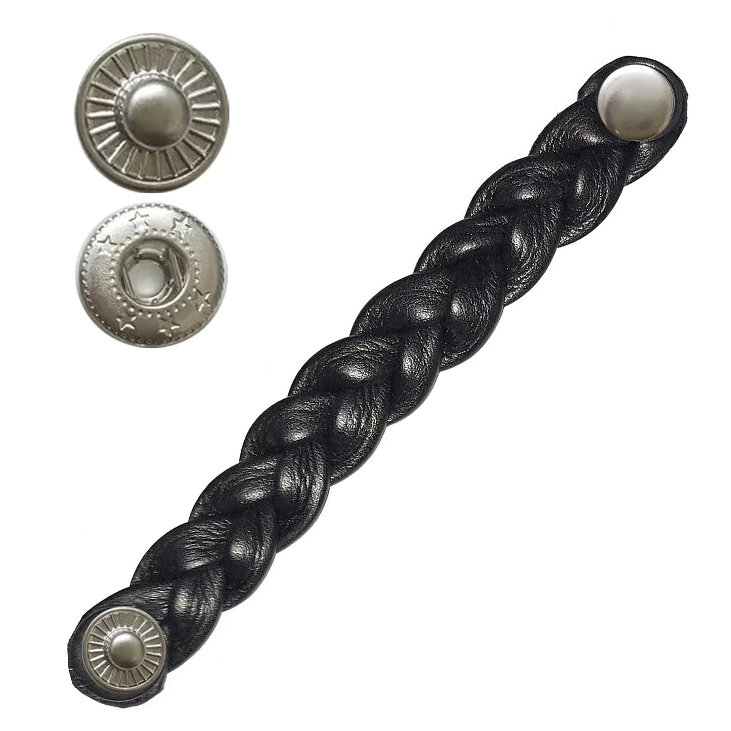 leather braided vest extenders 15mm snap black motorcycle style
