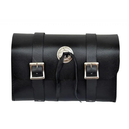 Motorcycle Tool Roll Leather Concho Fringe Tool Bag with Buckles