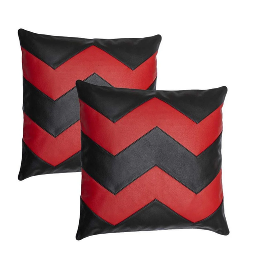 Zigzag Design Leather Cushion Covers-Set of 2