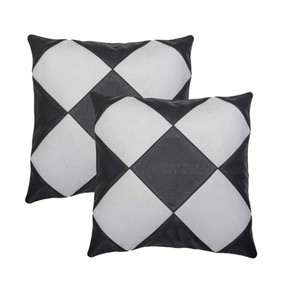 Diamond Shape Genuine Leather Set of 2 Cushion Covers