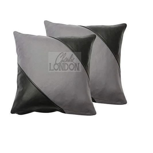 Cushion Covers Black With Genuine Leather Triangle Print Design