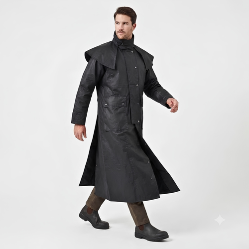 Long Black Coat – Unisex Waterproof Duster for All-Weather Protection