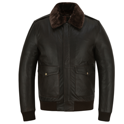 Premium Cowhide Aviator Leather Jacket with Removable Fur Collars