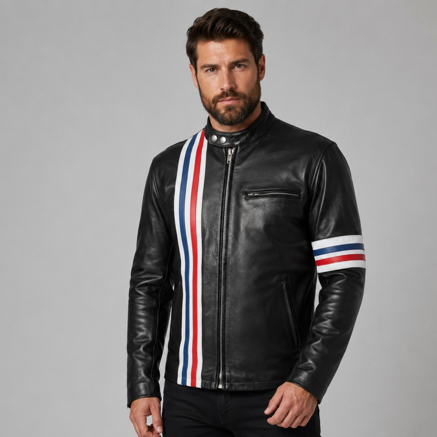easy rider striped leather jacket in premium cowhide for riders