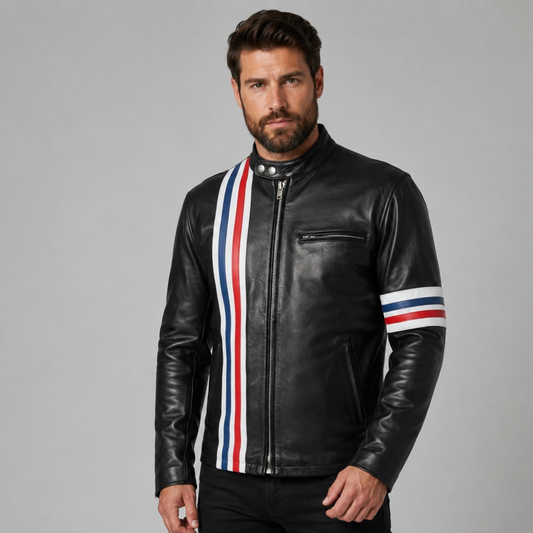 Easy Rider Striped Leather Jacket in Premium Cowhide for Riders