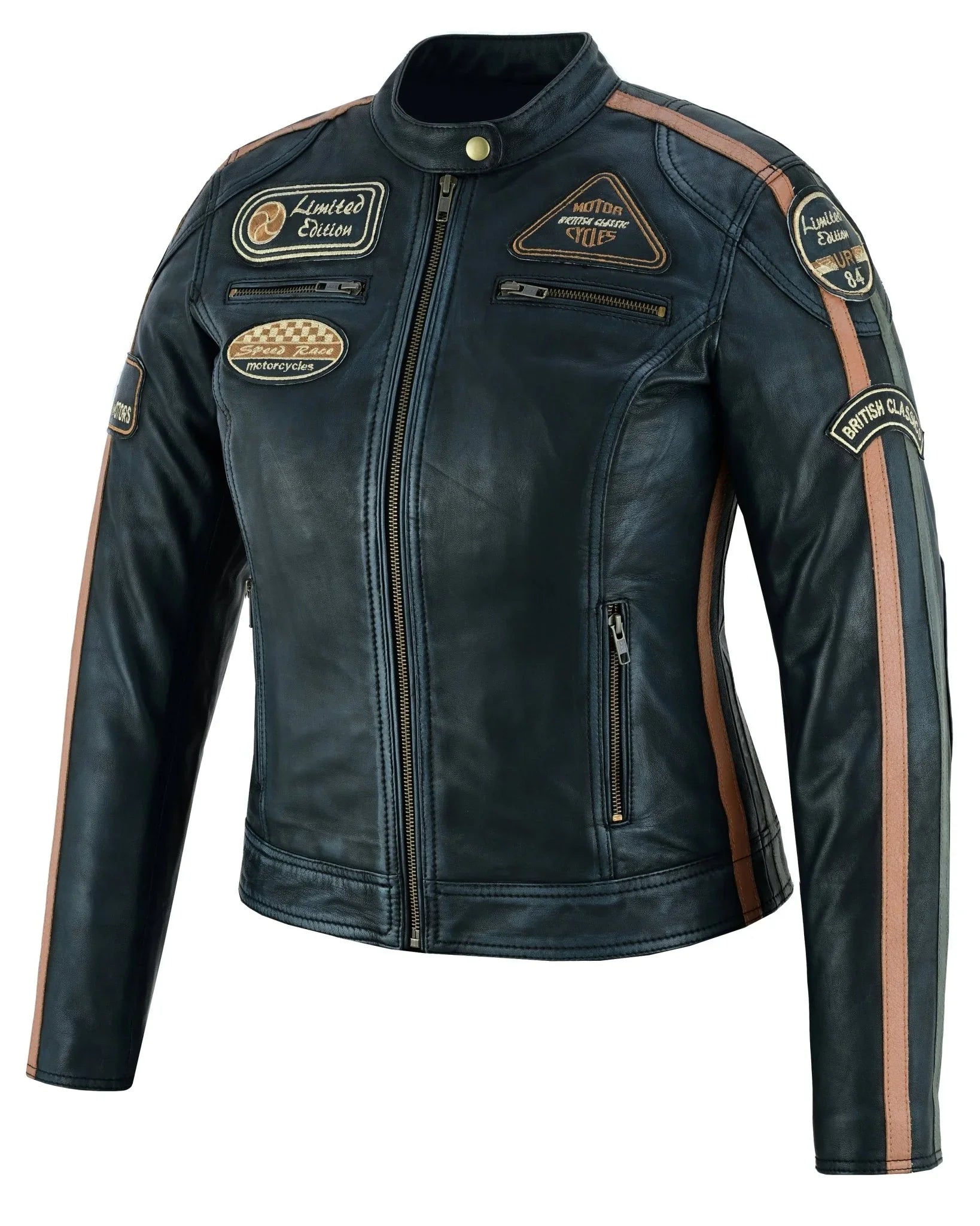 Gallanto Women's Fashion Black Leather Biker Style Jacket with Badges -