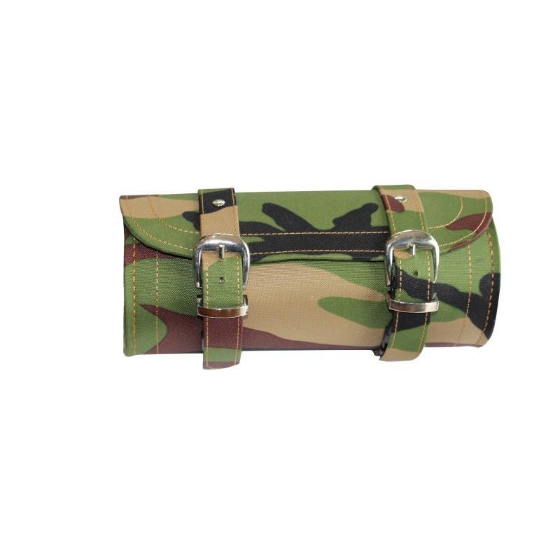 motorcycle fork bag leather camo tool roll with hidden clasps