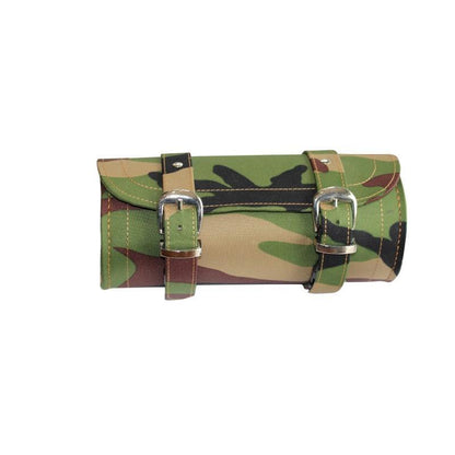 Motorcycle Fork Bag Leather Camo Tool Roll with Hidden Clasps