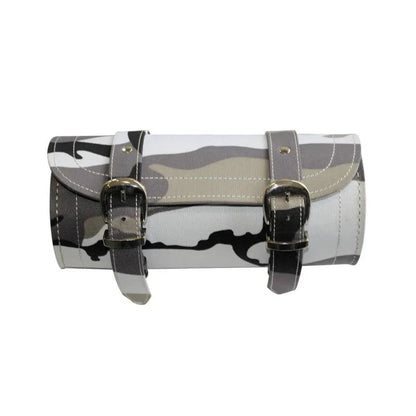 Motorcycle Fork Bag Leather Camo Tool Roll with Hidden Clasps